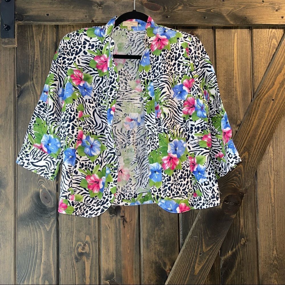 Choices Petites Open Jacket Floral and Animal Print